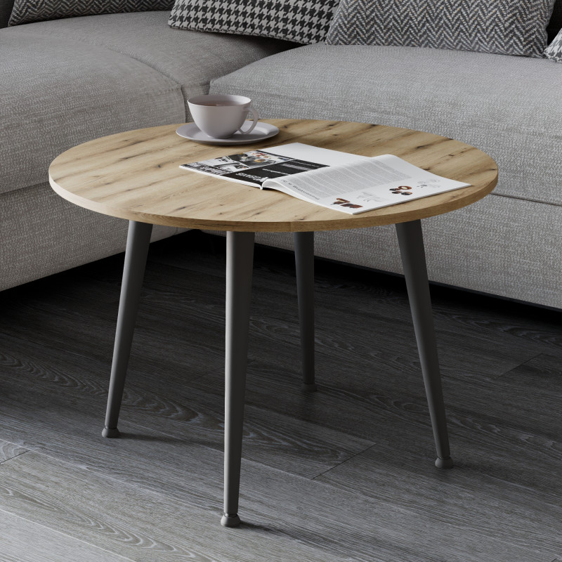 Стол журнальный круглый OPTIMA 2 ноги на конус Ferrum-decor 450x670x670 Черный металл ДСП Дуб Евок Прибрежный 16 мм (FRD-107552)