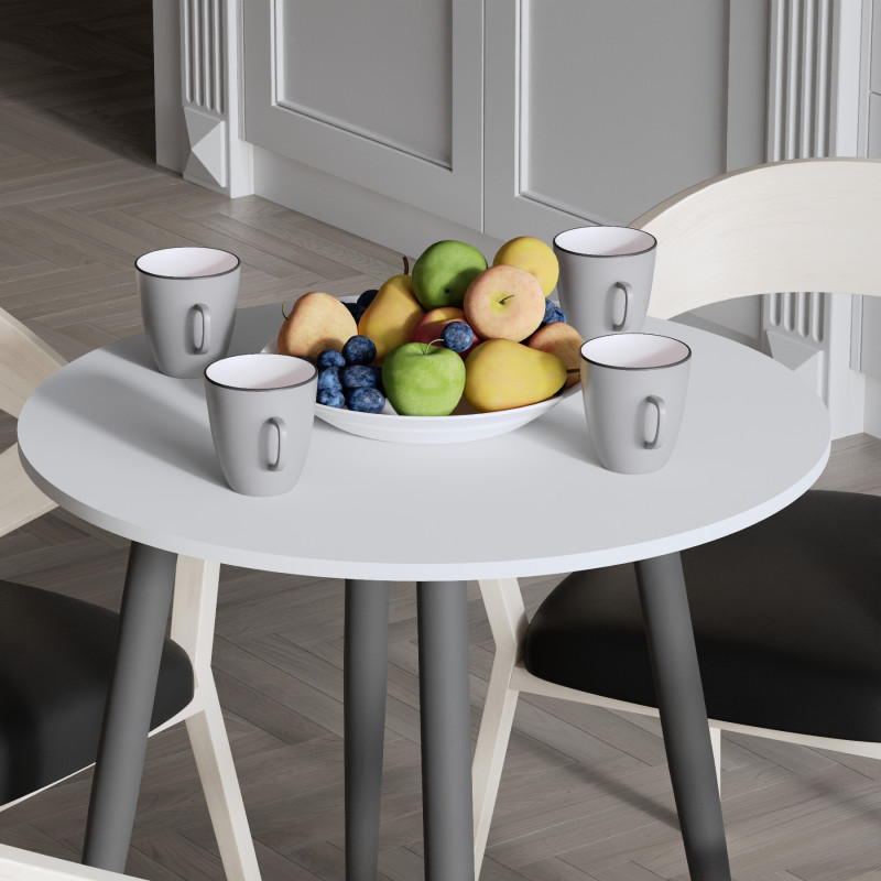 Круглий стіл OPTIMA 4 ніжки конусні Ferrum-decor 750x670x670 Чорний метал ДСП Білий 16 мм (FRD-107452)