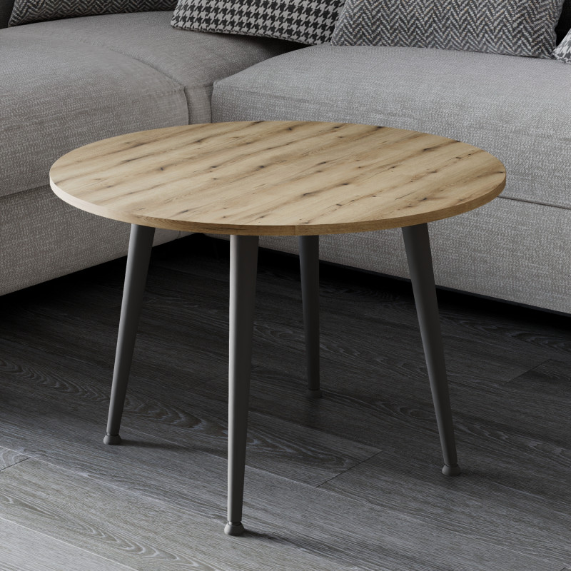 Стол журнальный круглый OPTIMA 2 ноги на конус Ferrum-decor 450x670x670 Черный металл ДСП Дуб Евок Прибрежный 16 мм (FRD-107552)