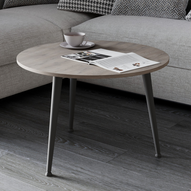 Журнальний круглий стіл OPTIMA 1 ніжки конусні Ferrum-decor 450x670x670 Чорний метал Дуб Кремона Канолло 16 мм (FRD-107532)