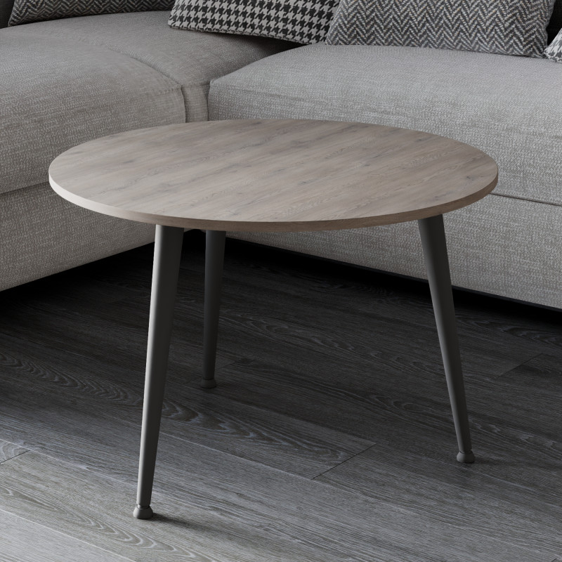 Журнальний круглий стіл OPTIMA 1 ніжки конусні Ferrum-decor 450x670x670 Чорний метал Дуб Кремона Канолло 16 мм (FRD-107532)