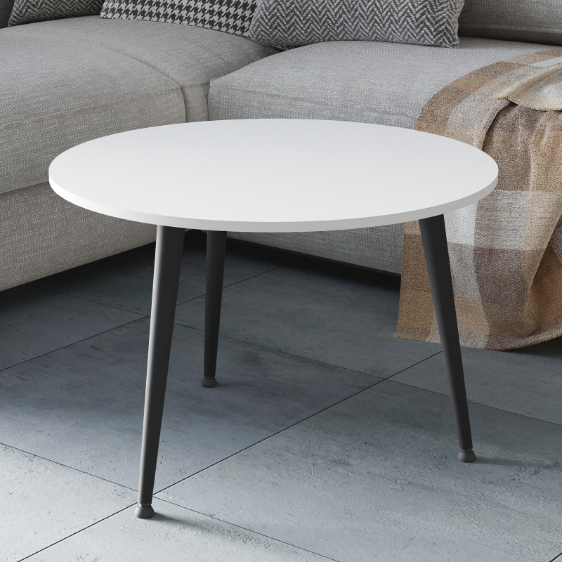 Журнальний круглий стіл OPTIMA 1 ніжки конусні Ferrum-decor 450x670x670 Чорний метал ДСП Білий 16 мм (FRD-107462)