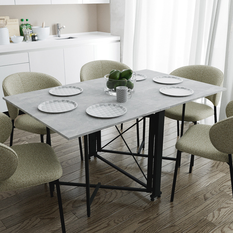 Обідній стіл трансформер книжка Оріон Pro Ferrum-decor 75x152x90 Чорний метал ДСП Бетон 16 мм (FRD-107402)