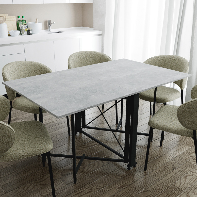 Обідній стіл трансформер книжка Оріон Pro Ferrum-decor 75x152x90 Чорний метал ДСП Бетон 16 мм (FRD-107402)