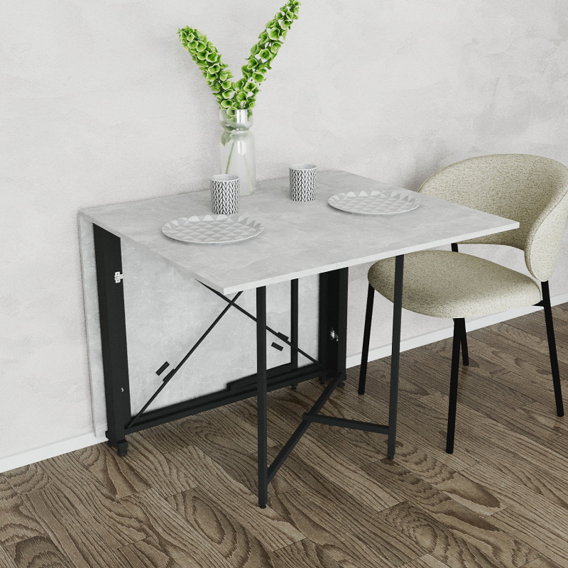 Обідній стіл трансформер книжка Оріон Pro Ferrum-decor 75x152x90 Чорний метал ДСП Бетон 16 мм (FRD-107402)