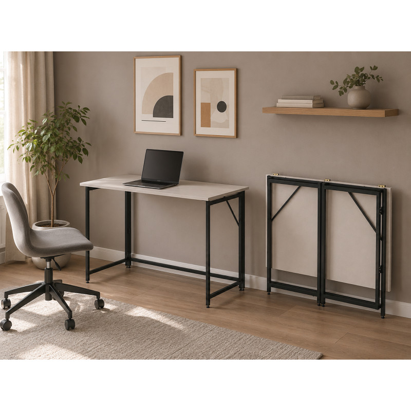 Стіл-трансформер розкладний Слай Ferrum-decor 75x100x60 Чорний метал ДСП Кашемір 16 мм (FRD-107822)