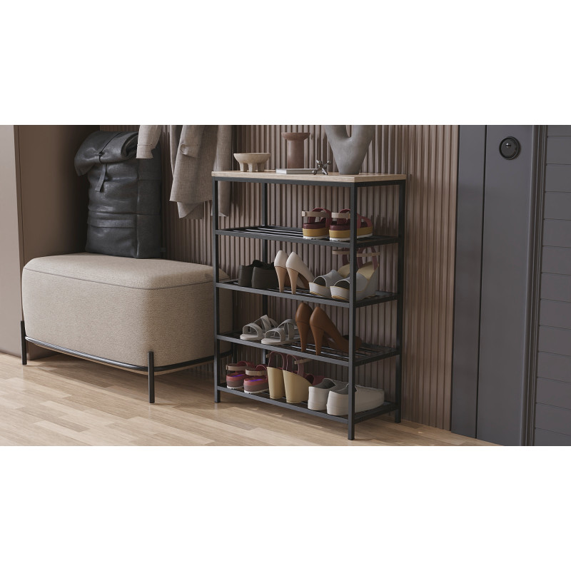Полиця для взуття Слайм 4 Ferrum-decor 820x630x260 Чорний метал ДСП Дуб Сан-Маріно 16 мм (FRD-106839)