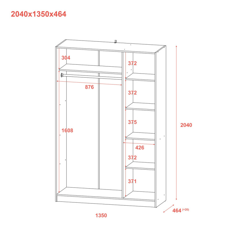 Шафа розпашна для одягу Doros Промо 135х48х204 см Сірий (DRS-011626)
