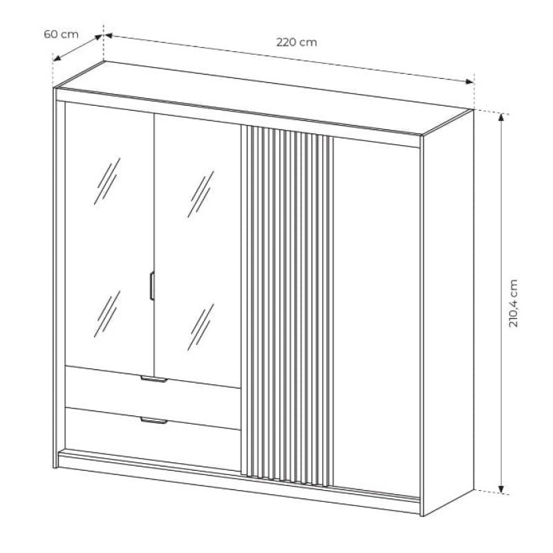 Шафа розпашна чотиридверна напівкупе Perfect Home Italy 4D2S/220 220x210,4x60 Дуб артизан/Антрацит (PFH-091097)