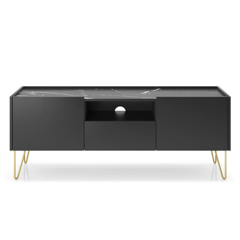 Тумба під телевізор з телескопічними напрямними Perfect Home Harmony RTV144 144x55x37 Чорний/Чорний мармур роял (PFH-091179)