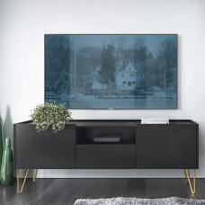 Тумба під телевізор з телескопічними напрямними Perfect Home Harmony RTV144 144x55x37 Чорний/Чорний мармур роял (PFH-091179)
