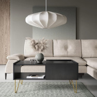 Журнальний стіл з телескопічними напрямними Perfect Home Harmony 87х65х45 Чорний/Чорний мармур роял (PFH-091200)