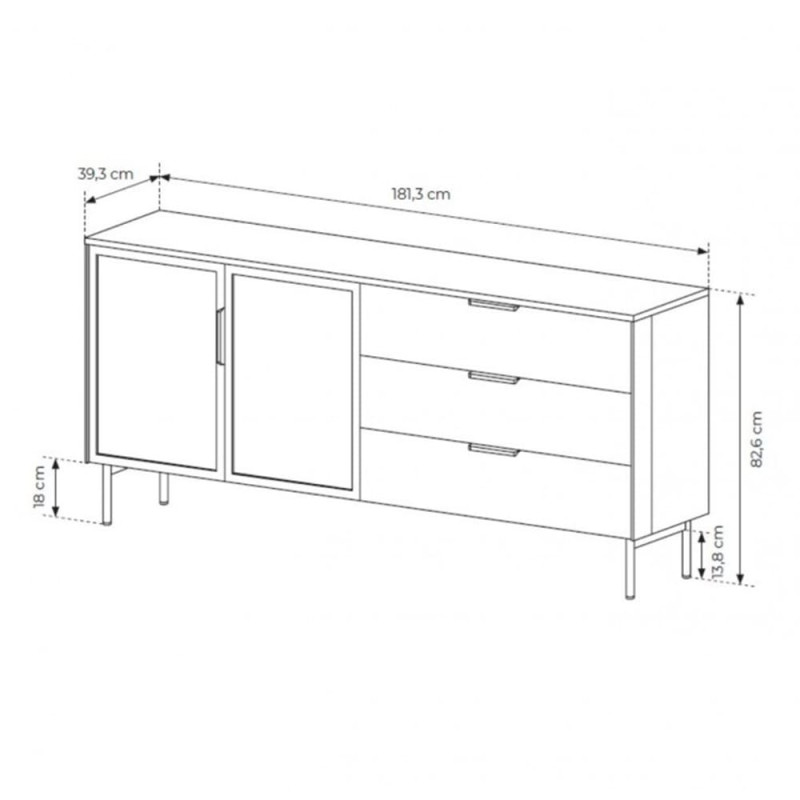 Комод з телескопічними напрямними Perfect Home Lumi 2D3S/181 181,3x61,6x39,3 Дуб дунін (PFH-091385)