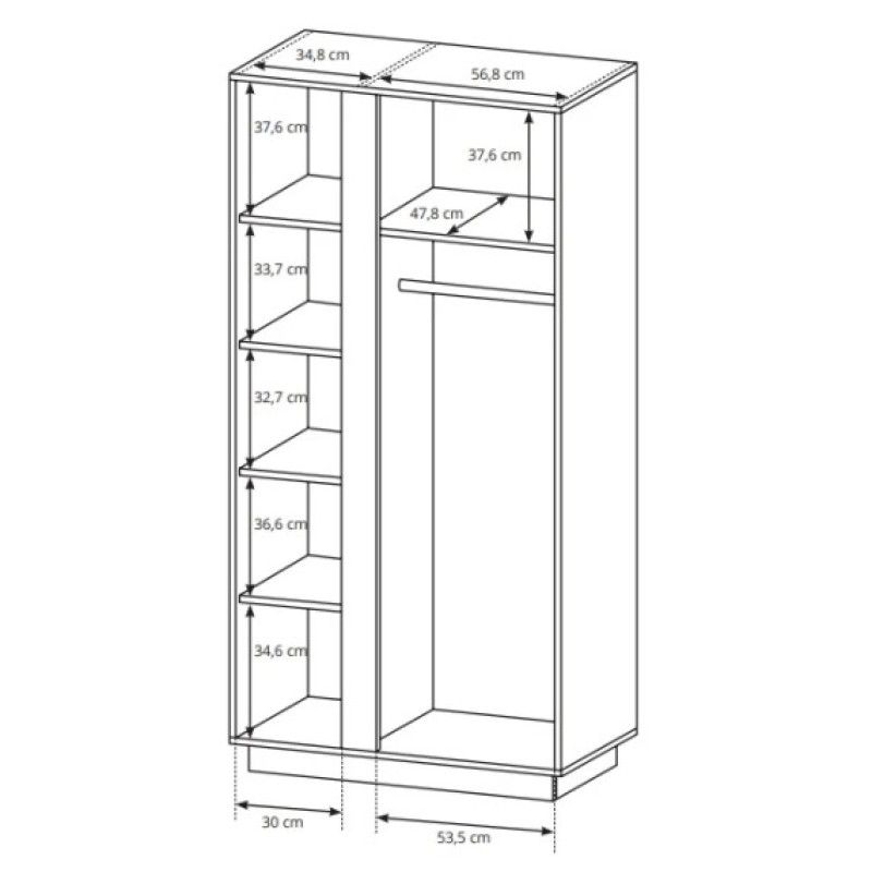 Шафа розпашна Perfect Home Marco 2D 193,5х95,5х54 Білий/Білий глянець/ Дуб грандсон (PFH-091038)
