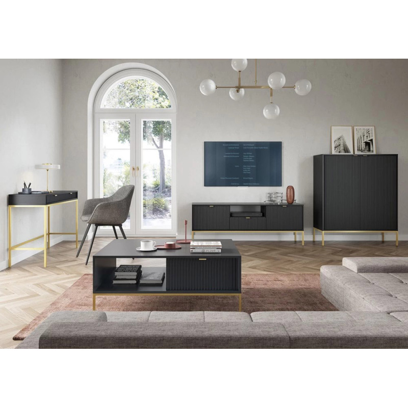 Комод високий Perfect Home Nova K104 2D 104x125x39 Чорний (золоті ніжки) (PFH-091239)