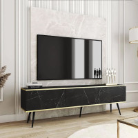 Тумба під телевізор Perfect Home Oro RTV175 3D 175х53х32 Чорний мармур (чорні ніжки) (PFH-091340)