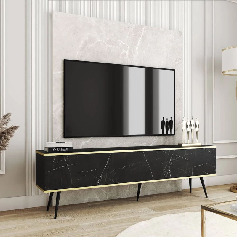 Тумба під телевізор Perfect Home Oro RTV175 3D 175х53х32 Чорний мармур (чорні ніжки) (PFH-091340)