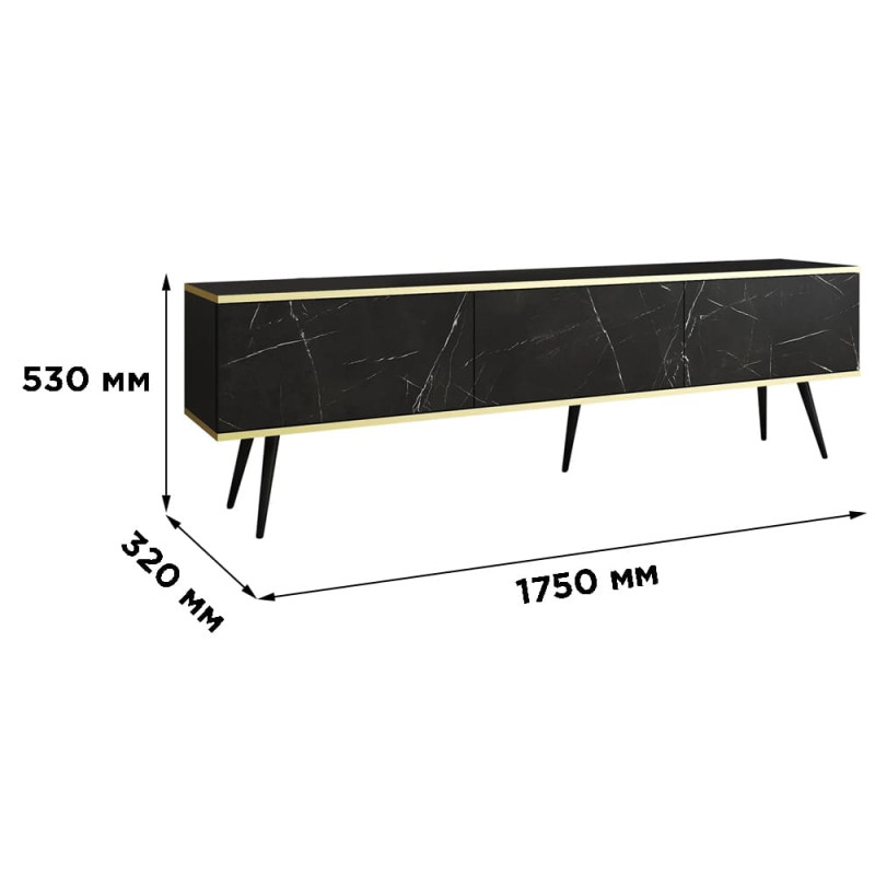 Тумба під телевізор Perfect Home Oro RTV175 3D 175х53х32 Чорний мармур (чорні ніжки) (PFH-091340)