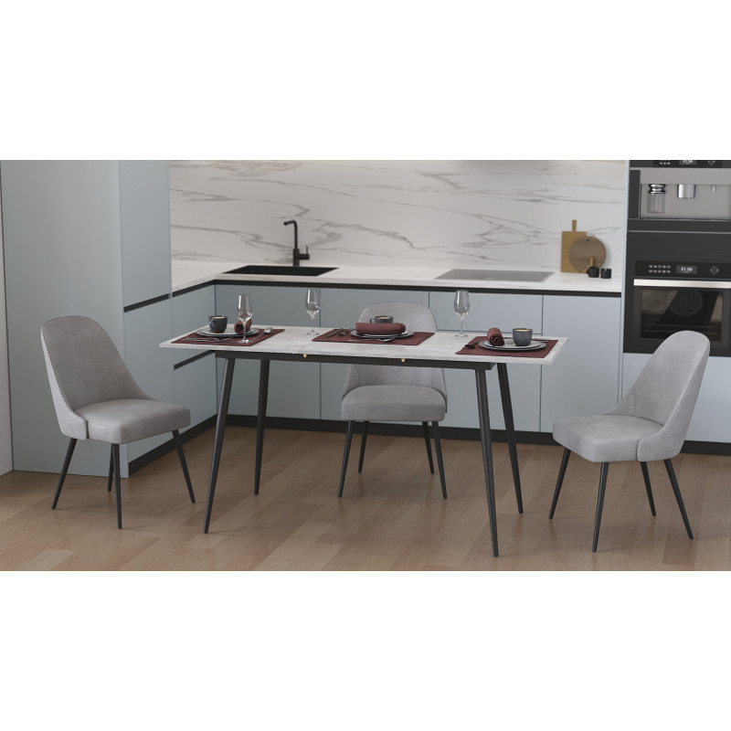 Стол кухонный раскладной Данди на конусных ногах Ferrum-decor 75x120 160)x60 Черный металл ДСП Бетон 16 мм (FRD-106769)