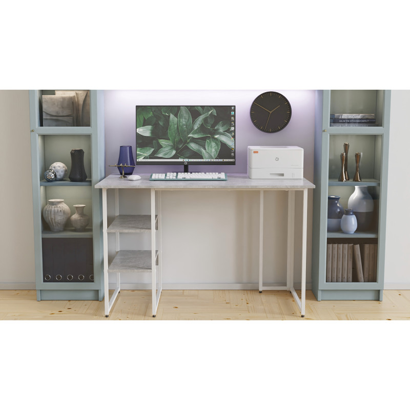 Стіл письмовий Кевін Ferrum-decor 75x140x60 Білий метал ДСП Бетон 32 мм (FRD-106559)