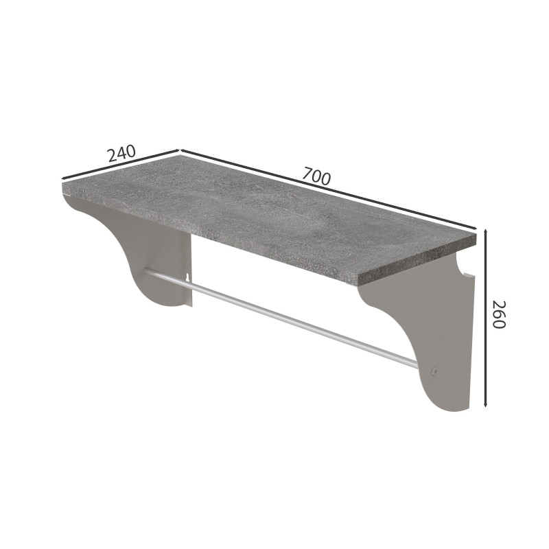 Настінна полиця Ferrum-decor Комфі 260x700x240 метал Білий ДСП Бетон 16 мм (FRD-102771)
