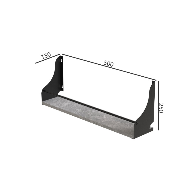 Полка настенная Ferrum-decor Изи 260x500x150 металл Черный ДСП Бетон 16 мм (FRD-102911)