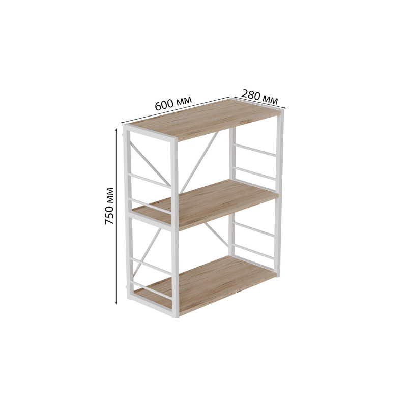 Этажерка 3/60 Ferrum-decor Серии Конект 73x60x28 белый ДСП Дуб Сан-Марино 16мм (FRD-104261)
