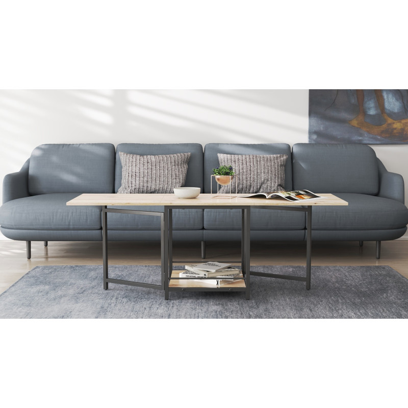 Стол журнальный трансформер Куб Комбо Ferrum-decor 540x532x500 Черный металл ДСП Дуб Сан-Марино 16 мм (FRD-105151)