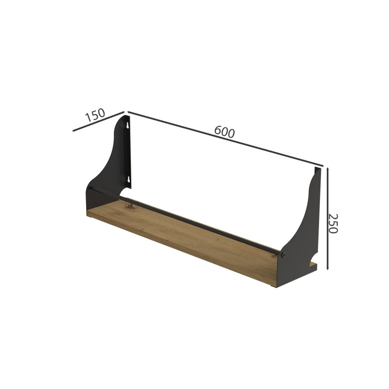 Полка настенная Ferrum-decor Изи 260x600x150 металл Черный ДСП Дуб Артизан 16 мм (FRD-102931)