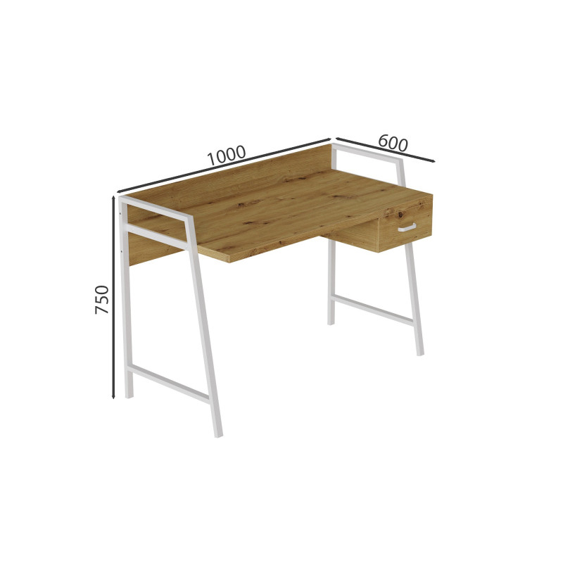 Письмовий стіл Ferrum-decor Комфорт 750x1000x600 Білий метал ДСП Дуб Артизан 32 мм (FRD-103441)
