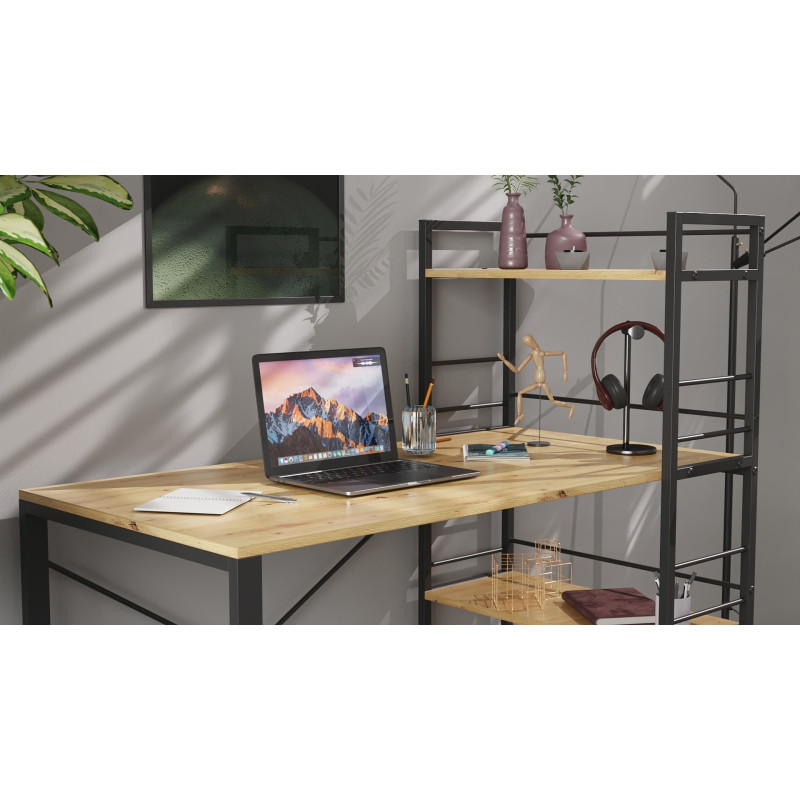 Письмовий стіл Ferrum-decor Серії Конект з етажеркою 75x120x60 чорний ДСП Дуб Артизан 16мм (FRD-104221)