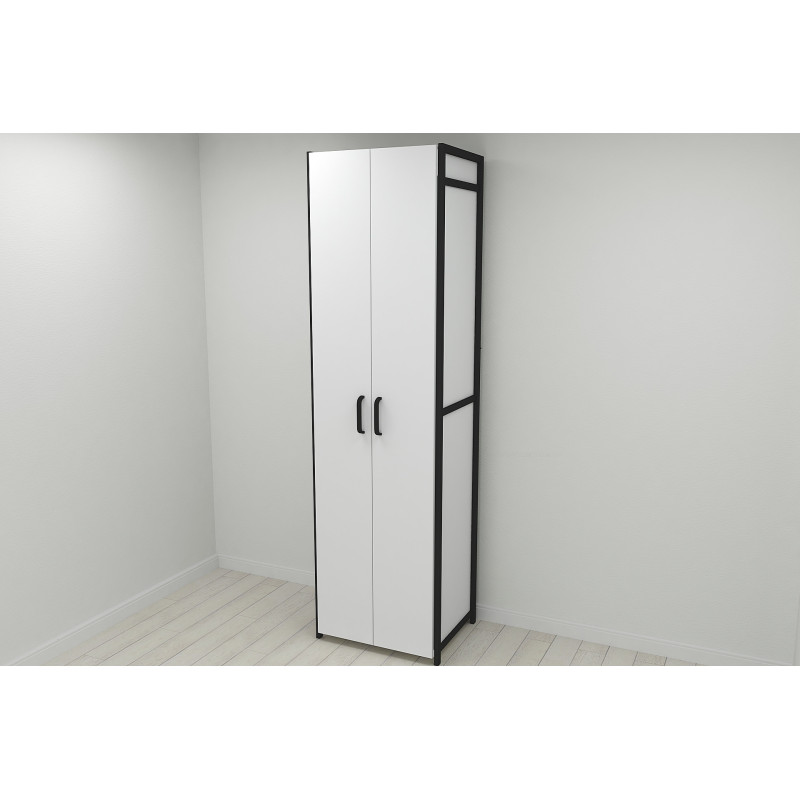 Шафа Гардероб Уні секція 6 серії Конект Ferrum-decor 220x60x50см Чорний метал ДСП Білий 16 мм (FRD-104571)