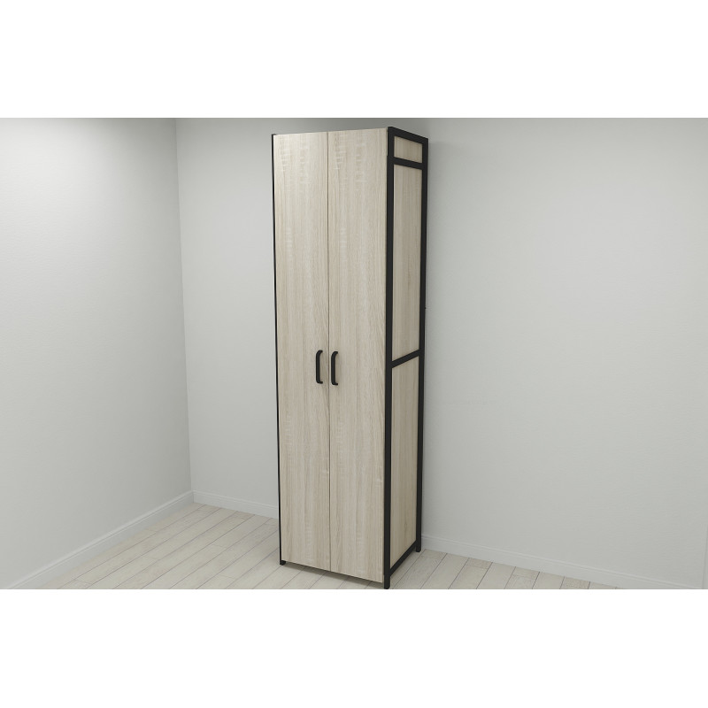 Шафа Гардероб Уні секція 7 серії Конект Ferrum-decor 220x60x50см Чорний метал ДСП Дуб Сонома 16 мм (FRD-104561)