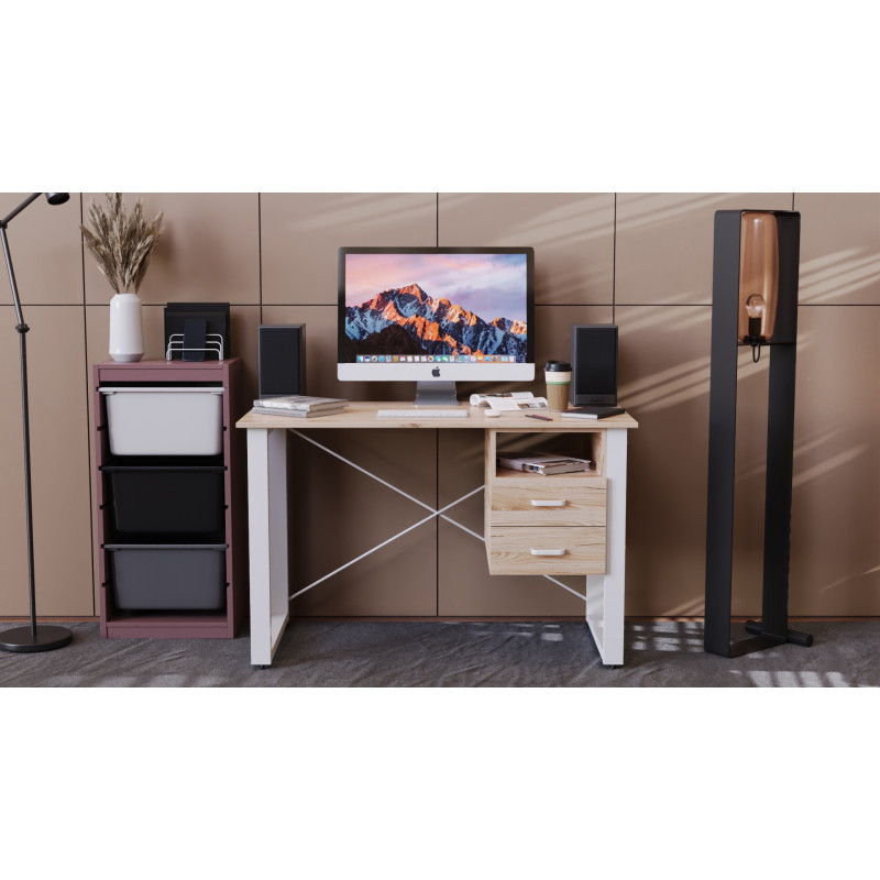 Письмовий стіл із ящиками Ferrum-decor Оскар 750x1200x600 метал Білий ДСП Дуб Сан-Марино 16 мм (FRD-103221)