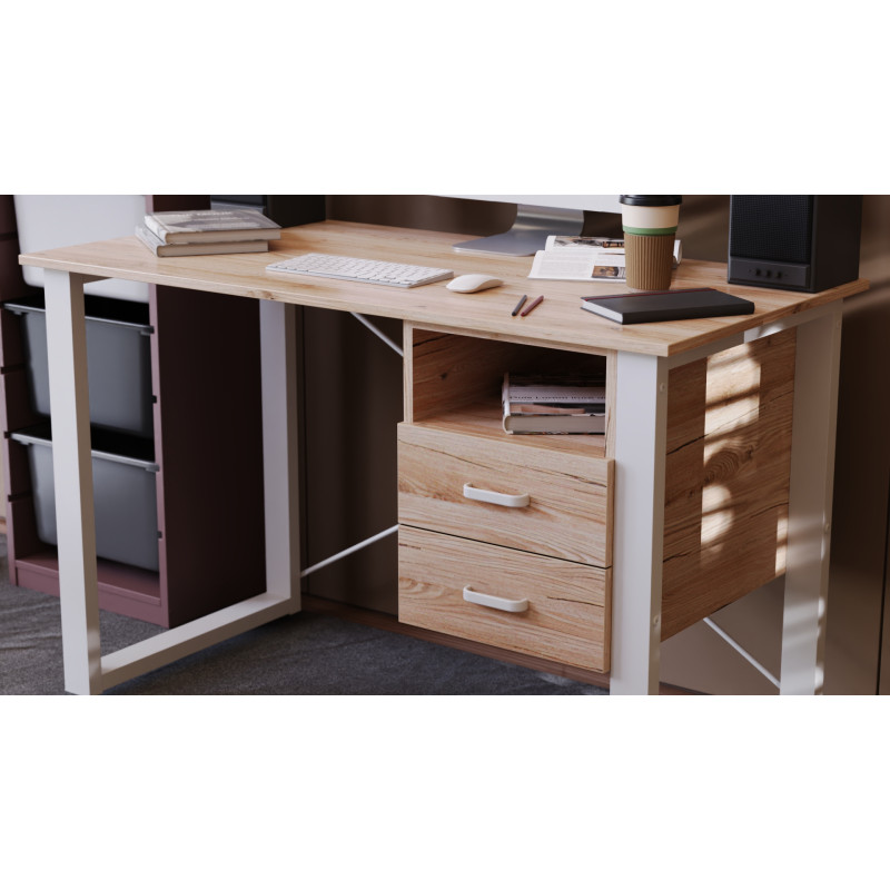 Письмовий стіл із ящиками Ferrum-decor Оскар 750x1200x600 метал Білий ДСП Дуб Сан-Марино 16 мм (FRD-103221)