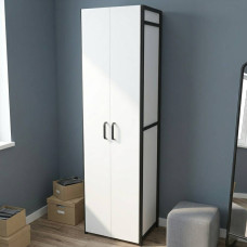 Шкаф Гардероб Уни секция 6 серии Конект Ferrum-decor 220x60x50см Черный металл ДСП Белый 16 мм (FRD-104571)
