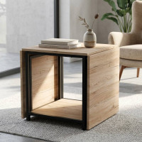 Стол журнальный трансформер Куб Комбо Ferrum-decor 540x532x500 Черный металл ДСП Дуб Сан-Марино 16 мм (FRD-105151)