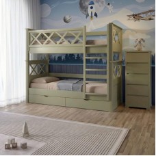 Двоярусне дитяче ліжко Mebigrand Мальта Оливковий (RAL1020) 80х190 см з ящиками (MBG-15010)