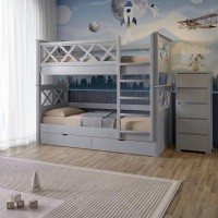 Двоярусне дитяче ліжко Mebigrand Мальта Світло-сірий (RAL 7040) 90х190 см з ящиками (MBG-2298)