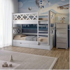 Двоярусне дитяче ліжко Mebigrand Мальта Білий (RAL9003) 80х190 см з ящиками (MBG-15000)