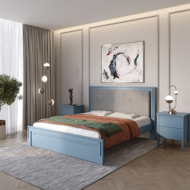 Двоспальне дерев'яне ліжко Mebigrand Торонто Люкс Т4 (підйомний механізм) Сіро-синій (S7010R90B)/Аляска 93 (сірий) 140х200 см (MBG-19660)