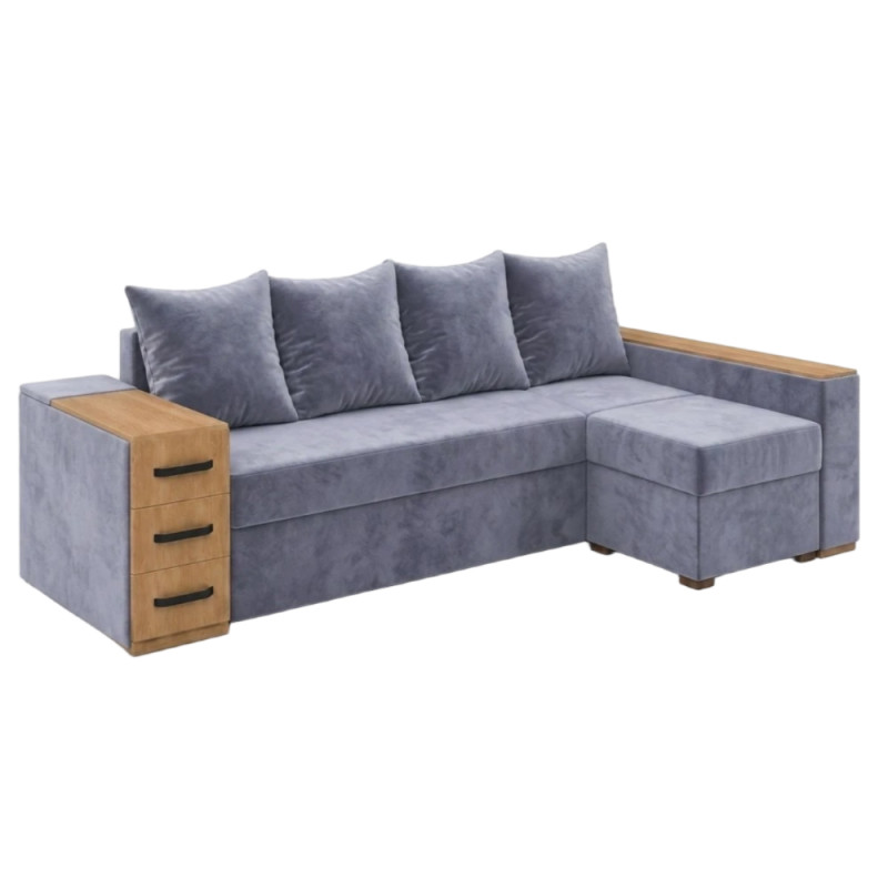 Кутовий ортопедичний диван Мекко Cube Shuttle 2600x1430 Gold II категорія Allure Premium Cool Grey (MEK-161145)