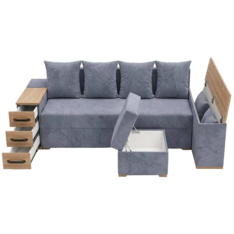 Кутовий ортопедичний диван Мекко Cube Shuttle 2600x1430 Gold II категорія Allure Premium Cool Grey (MEK-161145)