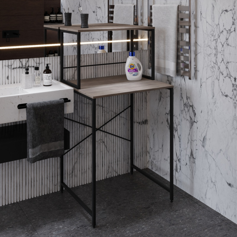 Стелаж-полиця Бафрум 402 Ferrum-decor для пральної машини 133,5x70,5x60,5 Чорний метал ДСП Дуб Кремона Канолло 16 мм (FRD-107583)