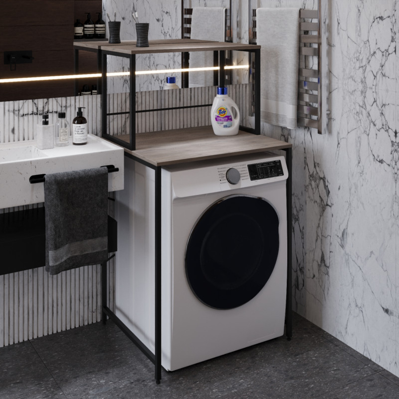 Стелаж-полиця Бафрум 402 Ferrum-decor для пральної машини 133,5x70,5x60,5 Чорний метал ДСП Дуб Кремона Канолло 16 мм (FRD-107583)