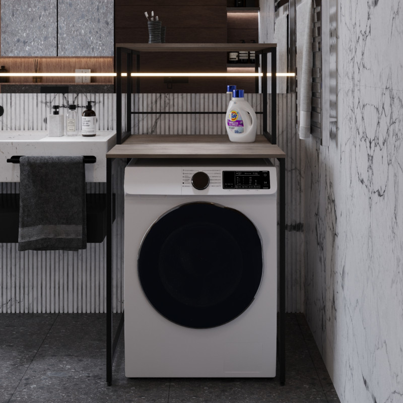 Стелаж-полиця Бафрум 402 Ferrum-decor для пральної машини 133,5x70,5x60,5 Чорний метал ДСП Дуб Кремона Канолло 16 мм (FRD-107583)