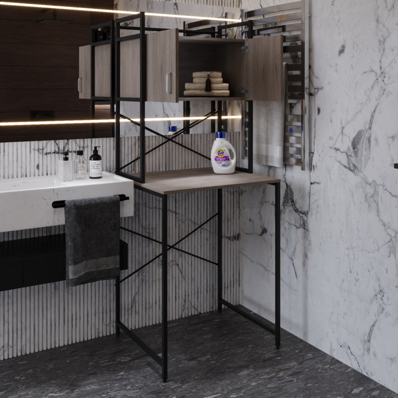 Стелаж-полиця Бафрум 404 Ferrum-decor для пральної машини 178x70,5x60,5 Чорний метал ДСП Дуб Кремона Канолло 16 мм (FRD-107603)