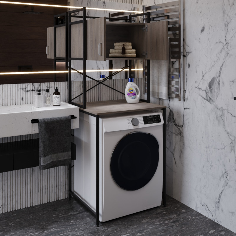 Стелаж-полиця Бафрум 404 Ferrum-decor для пральної машини 178x70,5x60,5 Чорний метал ДСП Дуб Кремона Канолло 16 мм (FRD-107603)
