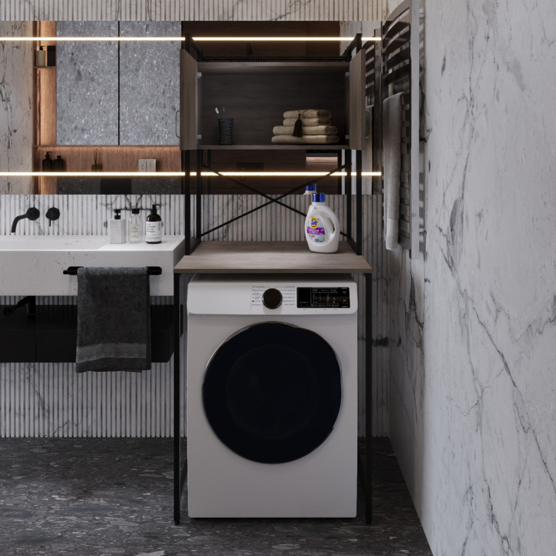 Стелаж-полиця Бафрум 404 Ferrum-decor для пральної машини 178x70,5x60,5 Чорний метал ДСП Дуб Кремона Канолло 16 мм (FRD-107603)