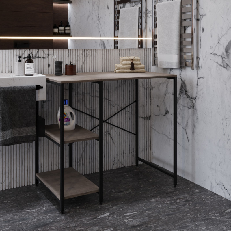 Стелаж-полиця Бафрум 405 Ferrum-decor для пральної машини 90x101x60,5 Чорний метал ДСП Дуб Кремона Канолло 16 мм (FRD-107613)